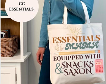 Essentials Mama Tote Bag | Homeschool Mom Bag | Snacks & Saxon | Classical Conversations Tote | Boho Teacher Gift