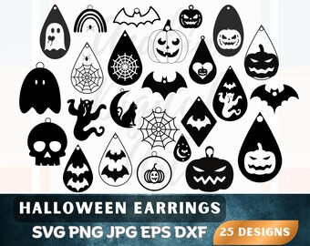 Halloween Ohrringe SVG Bundle: Gruselige Geist, Kürbis, Schädel Designs (Digitaler Download)