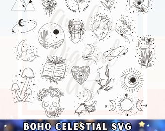 Boho Celestial SVG Bundle, Witchcraft Clipart (Digital Download)