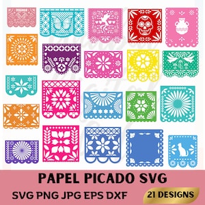 Papel Picado Svg, Papel Picado Clipart, Mexican Art Svg, Papel Picado Banner, Fiesta Bunting, Mexican Decorative Craft, Papel Picado File