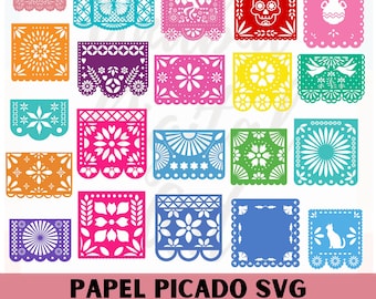 Papel Picado Svg, Papel Picado Clipart, Mexican Art Svg, Papel Picado Banner, Fiesta Bunting, Mexican Decorative Craft, Papel Picado File