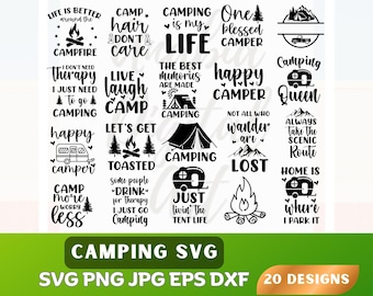 Camping SVG Bundle: Happy Camper, Campfire, Adventure Designs (Digital Download)