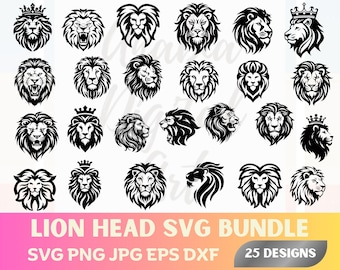 Lion Head Svg Bundle, Lions Svg, Lion Clipart, King Lion Png, Roaring Lion Head Svg, Lion Silhouettes, Lion Cut File, King Of The Jungle