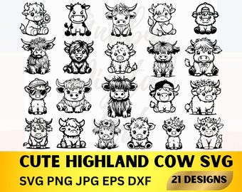 Cute Highland Cow Svg Bundle, Highland Cow Svg Files, Cow Svg Png Clipart