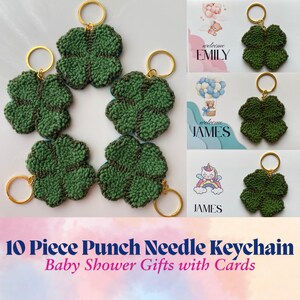 Set van 10 ponsnaaldsleutelhangers met kaarten / kraamcadeaus / cadeau pasgeborene / klavertje vier / huwelijkscadeau