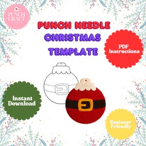 Christmas Punch Needle Ornament, Punch Needle Coaster Pattern PDF, Christmas Printable, Beginner Punch Needle Mug Rug Template