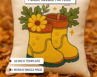 Garden Boots Punch Needle Pattern Floral Pillow Template
