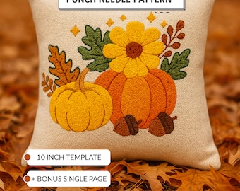 Floral Pumpkin Punch Needle Pattern Cushion Template PDF