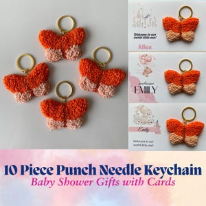 Set van 10 oranje vlinderpunch-sleutelhanger met kaarten / kraamcadeaus / cadeau pasgeborene / huwelijkscadeau