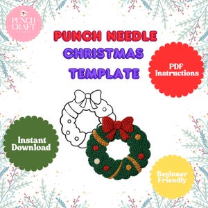 Christmas Punch Needle Ornament, Punch Needle Coaster Pattern PDF, Christmas Printable, Beginner Punch Needle Mug Rug Template