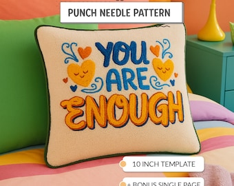 Positive Quote Punch Needle Pattern 10 Inch Cushion Template