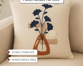 Modern Floral Punch Needle Pattern 10 Inch Pillow Template PDF