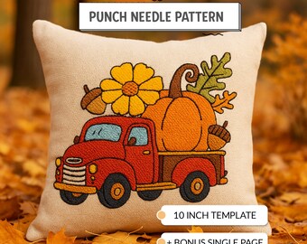 Vintage Pumpkin Truck Punch Needle Pattern Cushion Template
