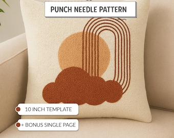 Boho Rainbow Punch Needle Pattern 10 Inch Pillow Template PDF