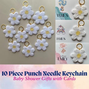 Set van 10 madeliefjesponsnaald-sleutelhangers met kaarten / kraamcadeaus / cadeau pasgeborene / huwelijkscadeau