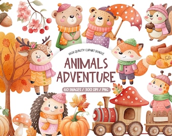 Fall Woodland Animals Clipart, Autumn Nursery PNGs (Digital Download)