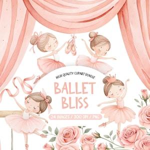 Cute Ballet Clipart, Blush Pink Watercolor Ballerinas PNG, Girly Swan Lake Clipart, Ballet Birthday Png, Little Ballet Dancing Girl Clipart