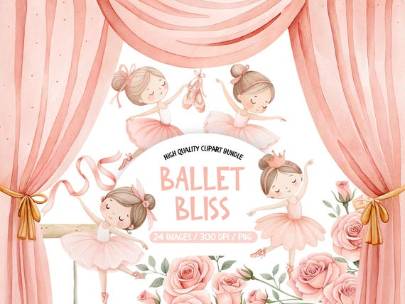 Watercolor Ballerina Clipart, Blush Pink Swan Lake Dancers (PNG)