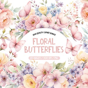 Watercolor Pink Butterfly Clip Art, Floral Butterfly Clipart, Butterflies Clipart, Watercolor Clip Art Butterflies, Butterfly Floral Png