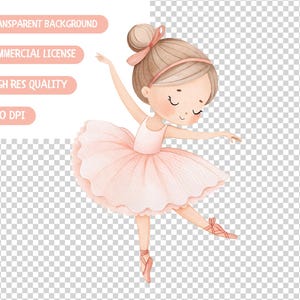 Akvarell ballerina clipart, rodnande rosa svan sjön dansare (PNG) bild 4