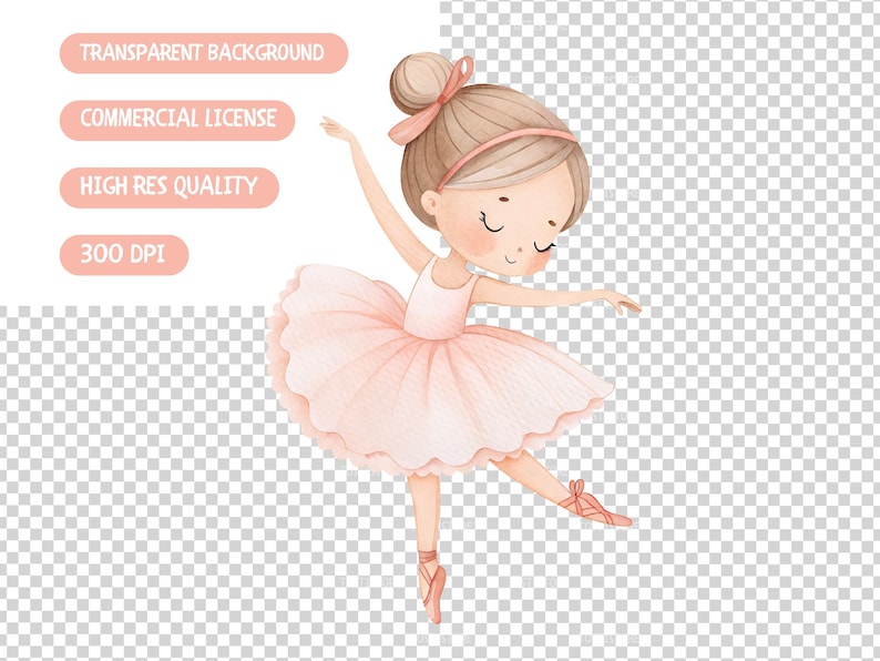 Akvarell ballerina clipart, rodnande rosa svan sjön dansare (PNG) bild 4