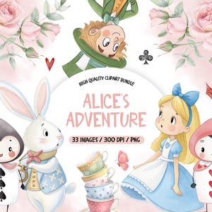 Pastel Cute Alice In Wonderland Clipart Collection, Watercolor Alice Adventures PNG Bundle, Wonderland PNG Clipart, Eat Me Drink Me Clip Art