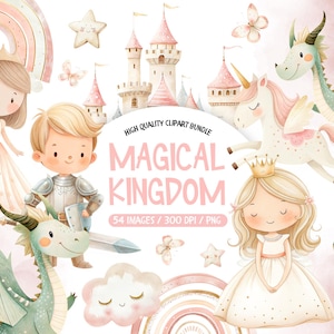 Aquarel magische koninkrijk clipart, schattige eenhoorn clipart, prinses aquarel illustraties, kinderboeken illustratie, magische koninkrijken png