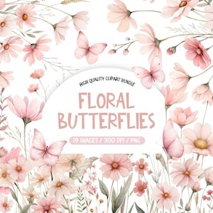 Floral Butterfly Clipart, Watercolor Pink Butterfly Clip Art, Butterflies Clipart, Watercolor Clip Art Butterflies, Butterfly Floral Png