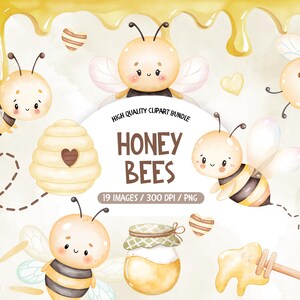 Cute Bee Watercolor Clipart, Baby Bee Clipart, Cute Bee Clip Art, Honey Comb Clipart, Watercolor Bee Clipart, Bees Clipart Commercial Use
