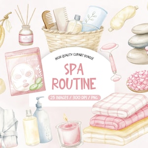Spa Party Clipart, Beauty Clipart, Skin Care Clipart,  Day Spa Clip Art, Watercolor Self Care Clipart, Clip Art Bathroom