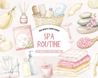 Clipart de autocuidado en acuarela - Paquete PNG de día de spa (licencia comercial)