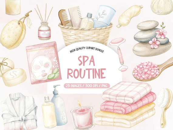 Watercolor Self Care Clipart - Spa Day PNG Bundle (Commercial License)