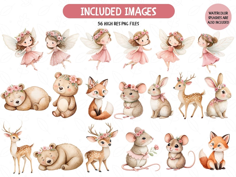 Watercolor Woodland Fairy Clipart Bundle – Enchanted Forest and Nursery ...