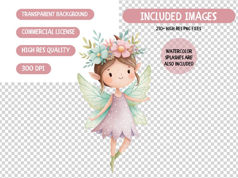 Fairy Garden Clipart Bundle: Watercolor Fairytale PNG Set (digital ...