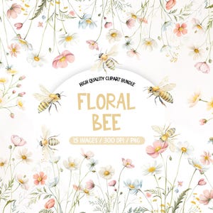 Minimalistische honingbij clipart, bijen en bloemen clipart, aquarel honing clipart, Floral bijen clipart, aquarel bee png bundel