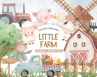Farm Life Watercolor Clipart, Farm Animal Clip Art, Watercolor Clipart Farm, Farmhouse Animals Png, Farmyard Animals Clipart