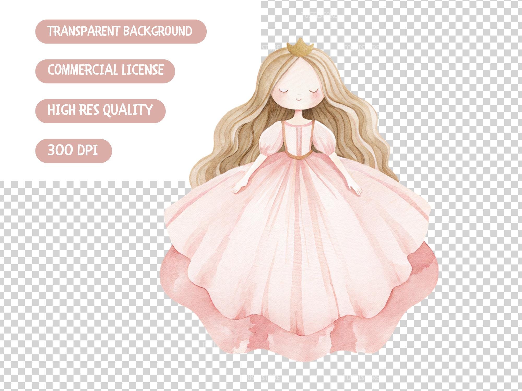 Pink Princess Unicorn Clipart Bundle: Watercolor Illustration Pack ...