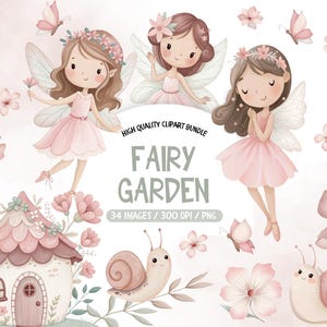 Pink Fairy Garden clipart, aquarel Fairy clipart bundel, schattige feeën clipart, Little Fairy PNG bundel, grillige feeën clipart