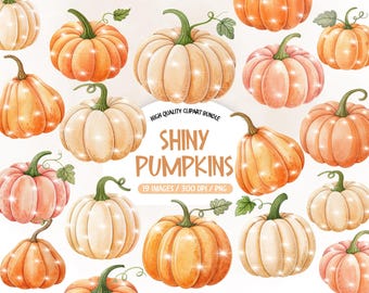 Watercolor Pumpkin Clipart, Pink Sparkling Pumpkins, Pumpkin Clip Art, Fall Floral, Autumn Images