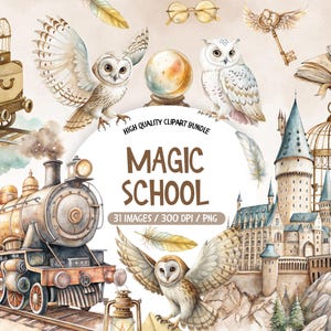 Clipart della scuola di magia, pacchetto di clipart della scuola di magia, clipart del mago magico, clipart dell'accademia di magia, clipart del mago del baby shower, clipart della magia in formato PNG