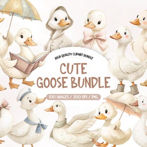 Watercolor Goose Clipart, Birthday Goose Clipart, Goose Baby Birthday Party, Vintage Goose Png, Silly Goose Clipart, Geese Clipart Cute