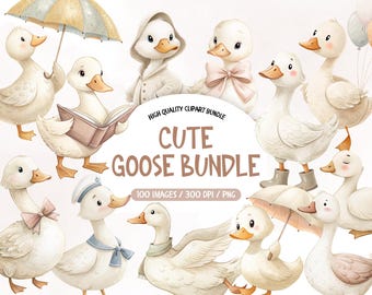 Watercolor Goose Clipart, Birthday Goose Clipart, Goose Baby Birthday Party, Vintage Goose Png, Silly Goose Clipart, Geese Clipart Cute