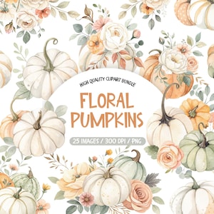 Floral Pumpkin Clipart, Watercolor Autumn Clipart, Coquette Pumpkin PNG Set, Fall Pumpkin Bouquets Clipart, Thanksgiving Cozy Fall Clip Art