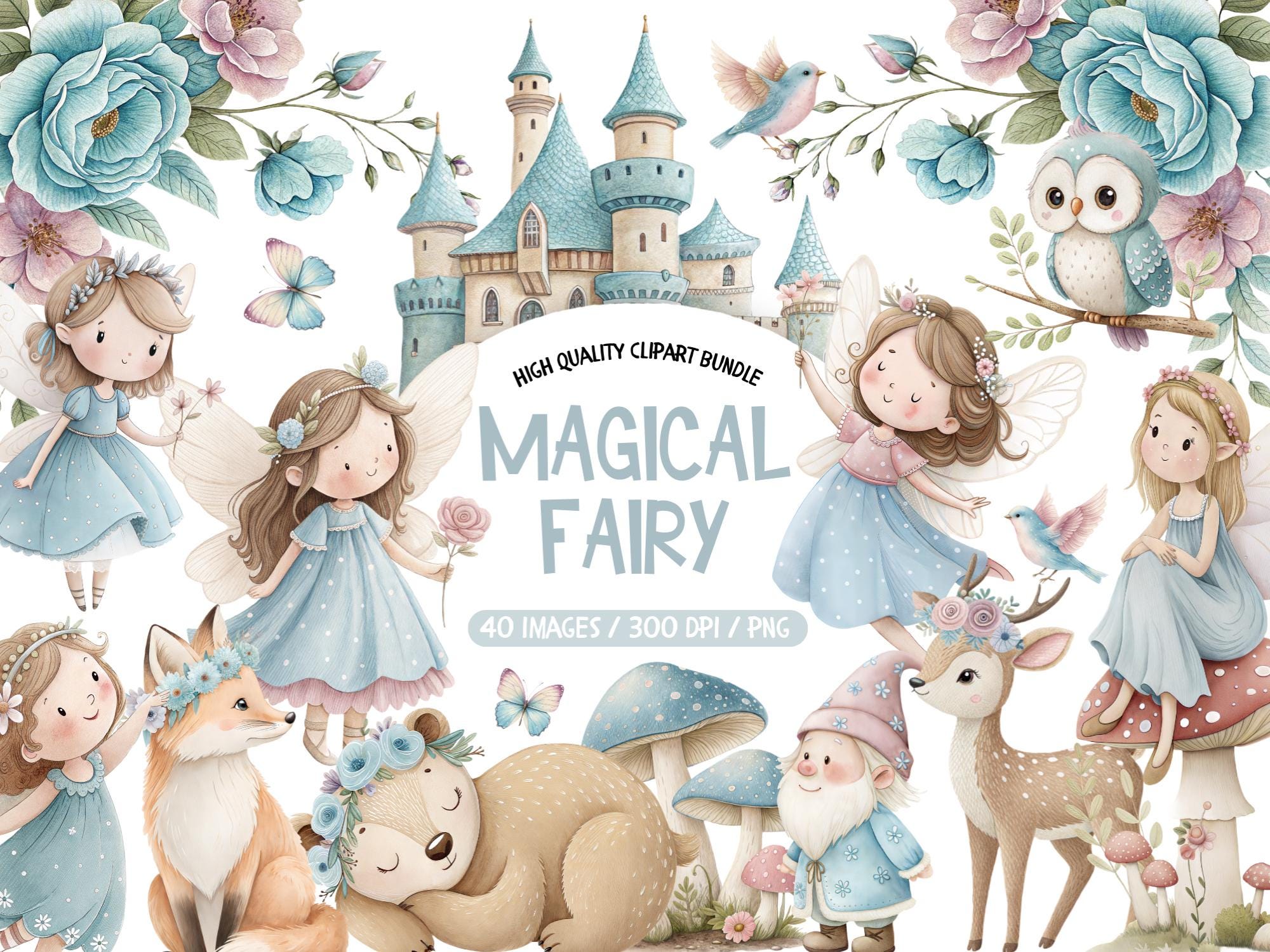 Fairy Garden Clipart Bundle: Watercolor Fairytale PNG Set (digital ...