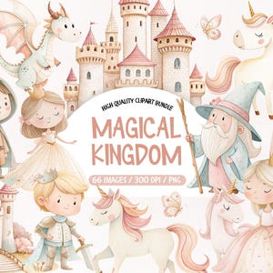 Princess Watercolor Clip Art, Magical Kingdom Clipart, Cute Unicorn Clipart, Magical Kingdoms PNG, Princess Clipart, Princess Illustration