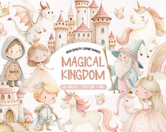 Clipart de acuarela de princesa, Reino mágico PNG (descarga digital)