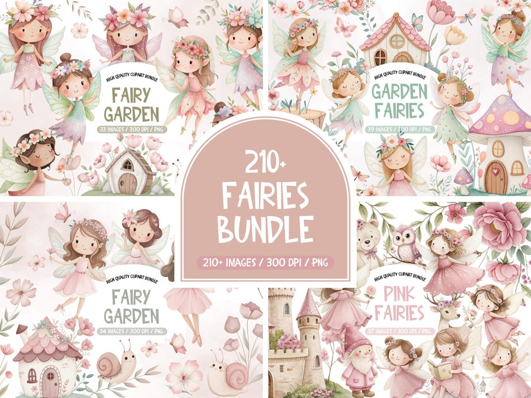 Fairy Garden Clipart Bundle: Watercolor Fairytale PNG Set (digital ...