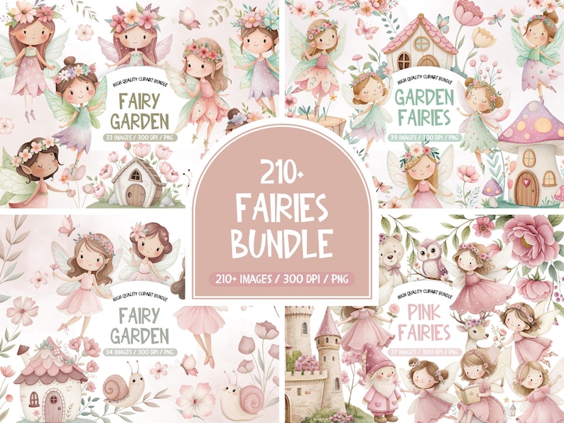 Fairy Garden Clipart Bundle: Watercolor Fairytale PNG Set (digital ...