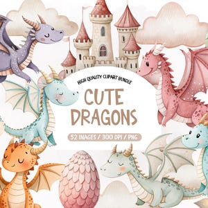 Aquarel schattige draak clipart, draken verhalen png bundel, fantasie draken clipart, fantasie png clipart set, aquarel magische boek clipart