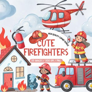 Watercolor Firefighter Clipart, Fire Truck Watercolor Clipart, Firefighter With Kids Png, Fire Department Png, Sound The Alarm Png